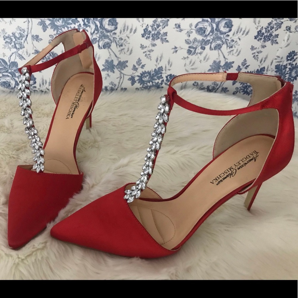 Badgley Mishka Satin Rhinestone heels